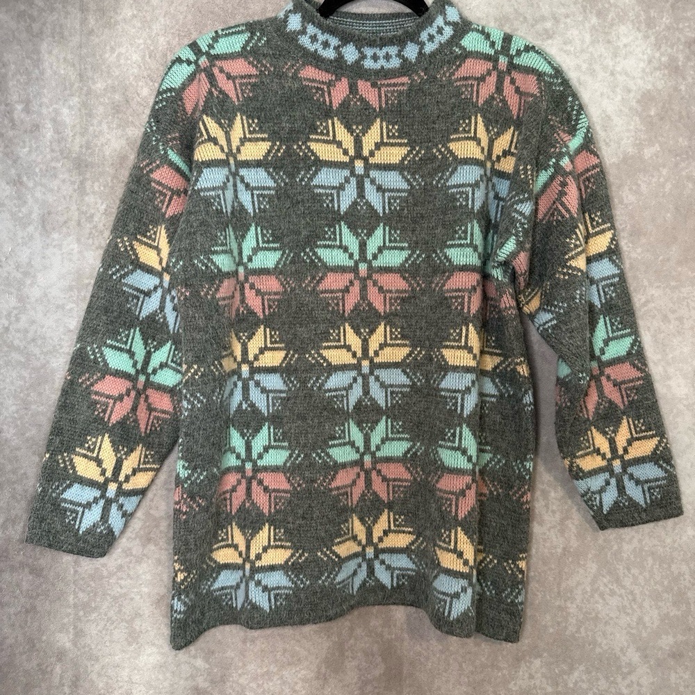 Vintage 90's‎ Needles & Yarn Pastel Snowflake Fair Isle Sweater Size Large